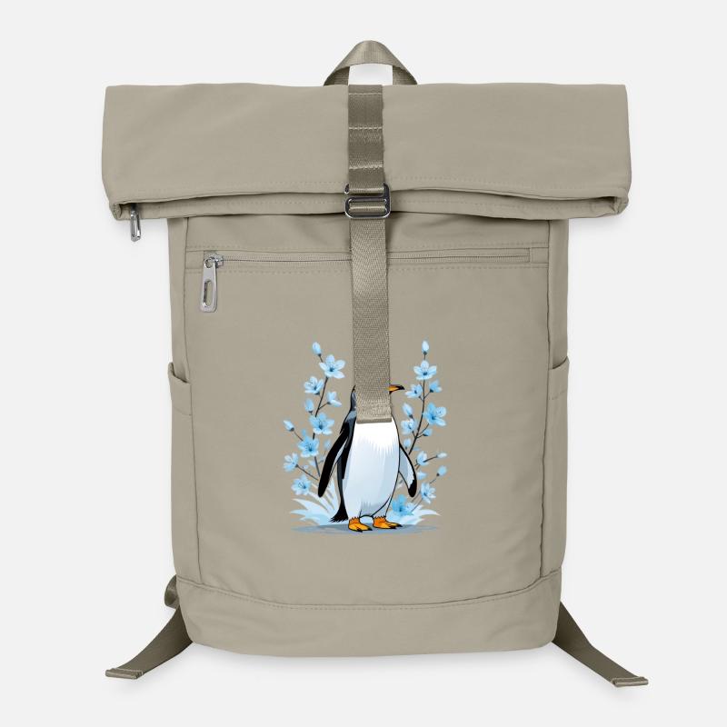 Pingouin mignon avec des fleurs bleues Sac à dos ordinateur