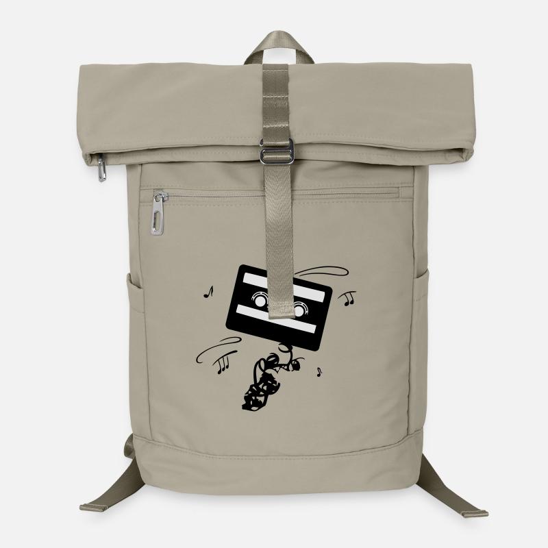 Logo de la musique avec des notes de cassette. Sac à dos ordinateur