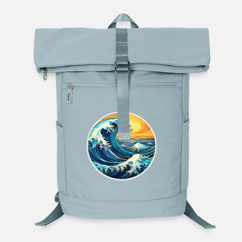 Illustration de grosses vagues – Maritime Retro Design Sac à dos ordinateur