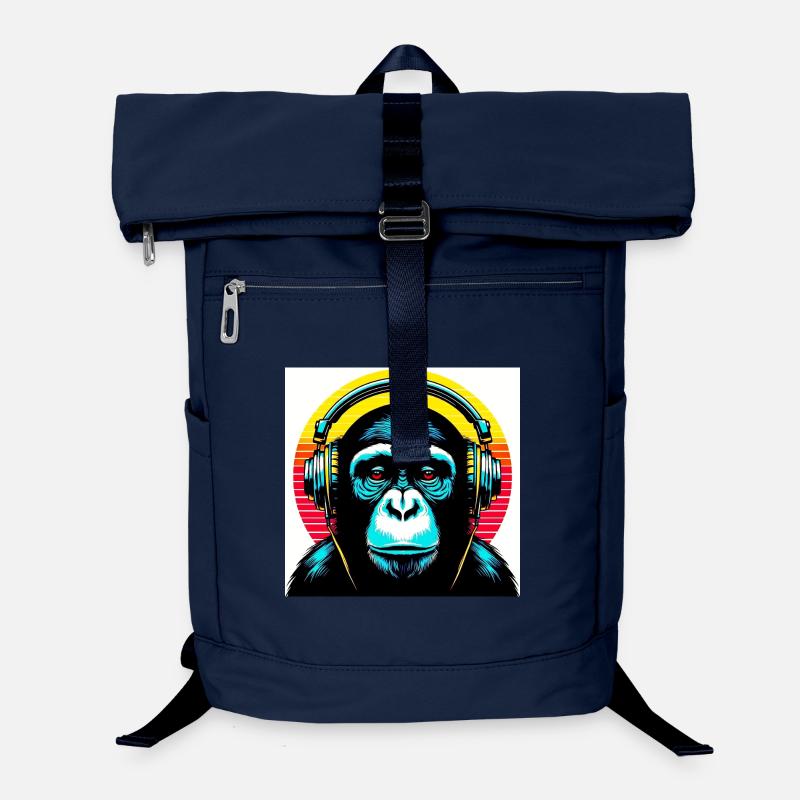 Schimpansenaffe hört Musik mit Kopfhörern Laptop-Rucksack 