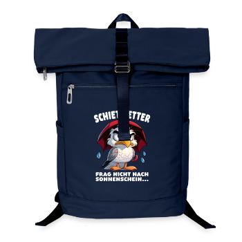 Schietwetter Spruch Lustige Möwe mit Regenschirm - Laptop-Rucksack  - Navy - Vorne