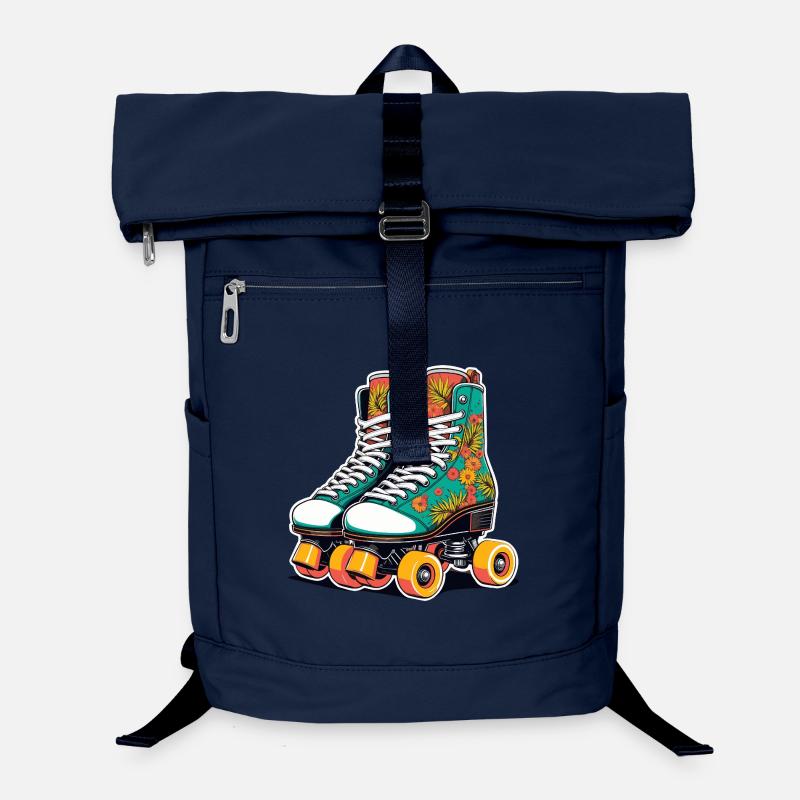 Floral Flair Roller Skates Teal - Laptop Backpack - navy