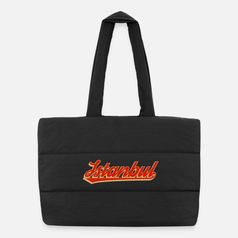Istanbul Retro Script Logo - Puffer-Einkaufstasche - Schwarz