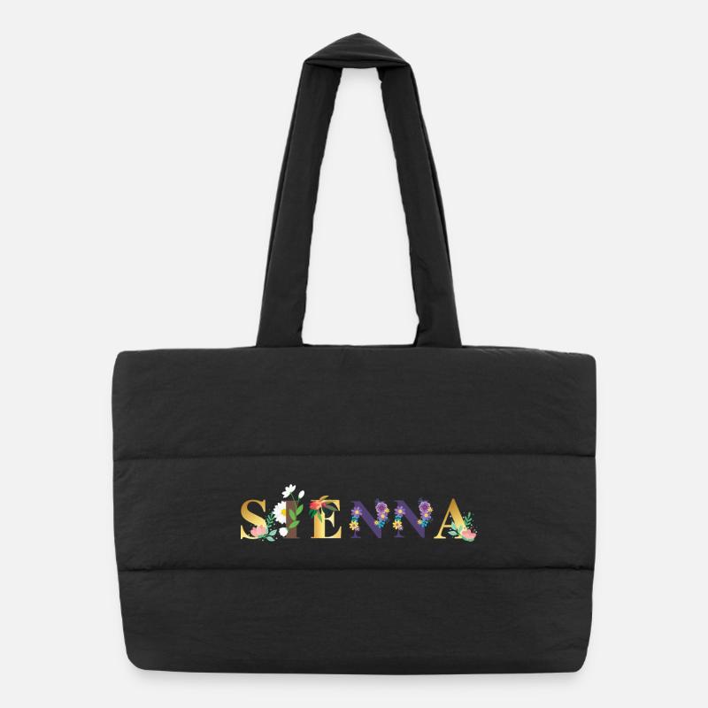 SIENNA Name Art With Flowers Embroidered Puffer Shopping Bag