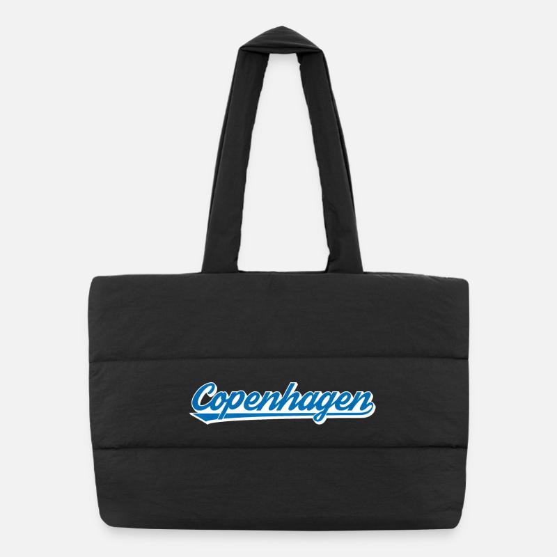 Lettrage de Copenhague Graphique bleu-blanc Sac shopping matelassé