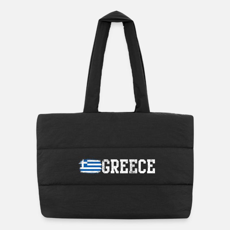 Greece Flag Brush Art Typography Puffer Shopping Bag