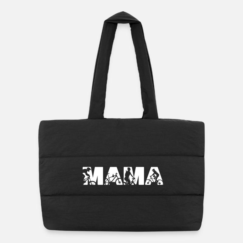 Mountain Biking Mama MTB Cyclist Silhouette Puffer Shopping Bag