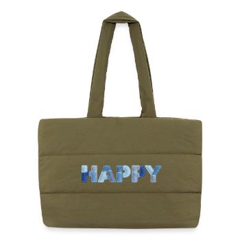 HAPPY Denim Patchwork New Trend - Puffer Shopping Bag - safari green - Front