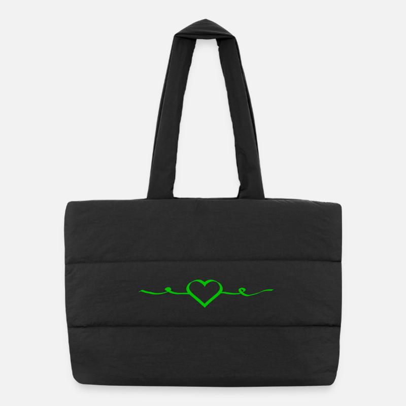 Cœur vert vert - Sac shopping matelassé - noir