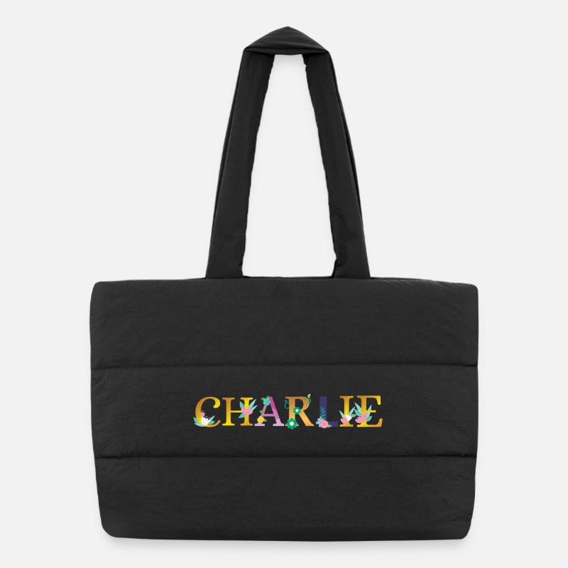 CHARLIE prénom orné de fleurs Sac shopping matelassé