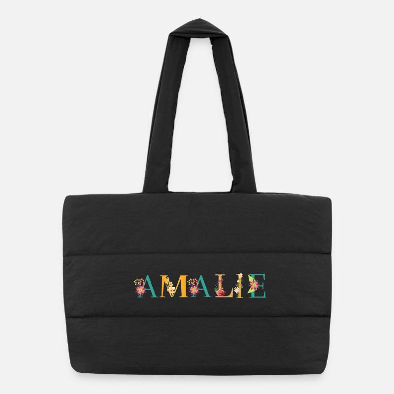 AMALIE name adorned with flowers Puffer Shopping Bag