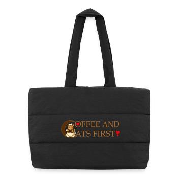 Kaffee und Katzen zuerst - Puffer-Einkaufstasche - Schwarz - Vorne