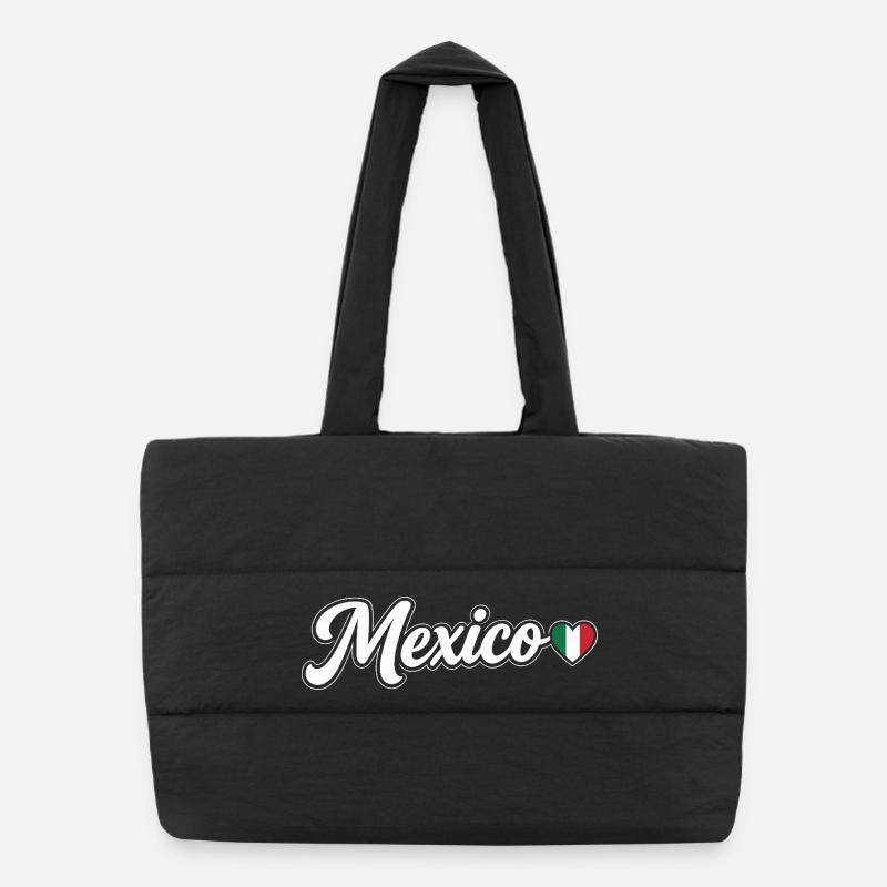 Mexico Script with Flag Heart Fan Patriotic Puffer Shopping Bag