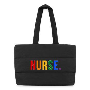 NURSE Rainbow Typography LGBTQ Pride Design - Puffer-Einkaufstasche - Schwarz - Vorne