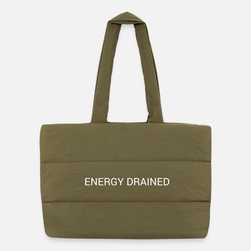Energy Drained – Minimales Textdesign Puffer-Einkaufstasche