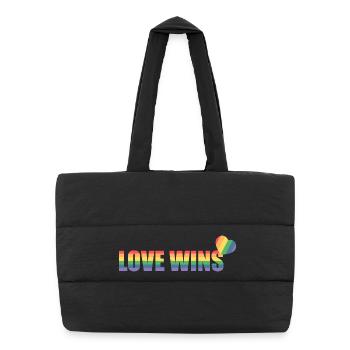 Bunter Regenbogen Herz mit Liebesbotschaft - Puffer-Einkaufstasche - Schwarz - Vorne