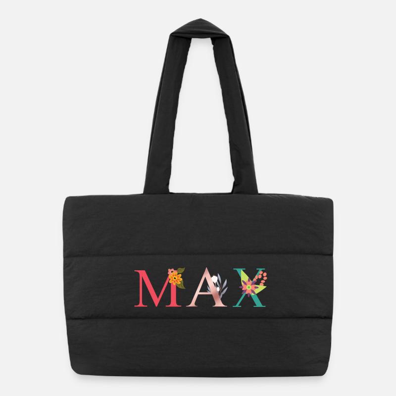 MAX Name Art With Flowers Embroidered Puffer Shopping Bag