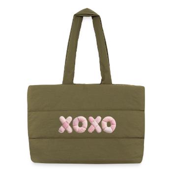 Plush Patchwork XOXO Design Pink - Puffer Shopping Bag - safari green - Front
