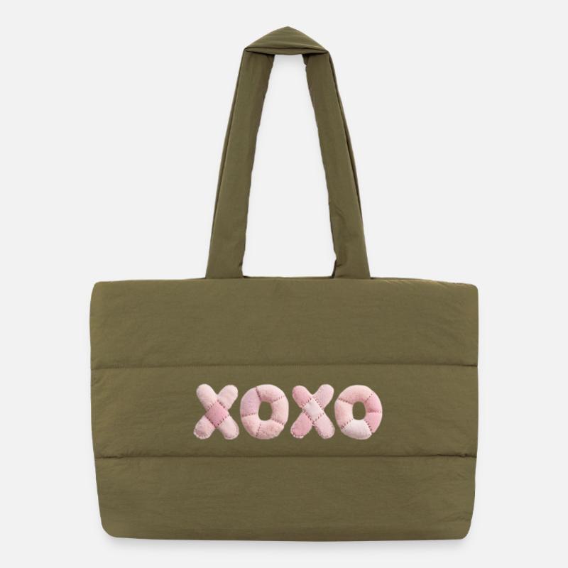 Plush Patchwork XOXO Design Pink Puffer Shopping Bag