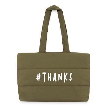 MERCI. THANKS. THANK YOU. ANNIVERSAIRE. NAISSANCE. - Sac shopping matelassé - safari green - Devant