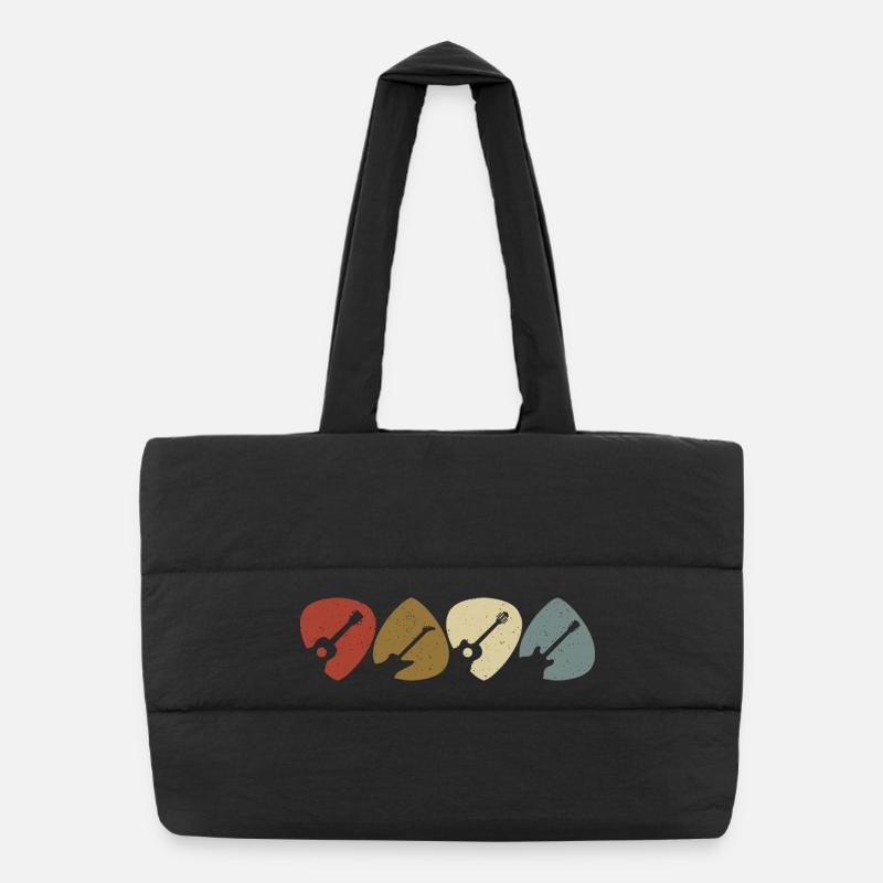 Retro Vintage Guitar Pick Player - Puffer Shopping Bag - black