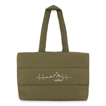Love Nature Mountains Heart Rate ECG - Conception graphique - Sac shopping matelassé - safari green - Devant