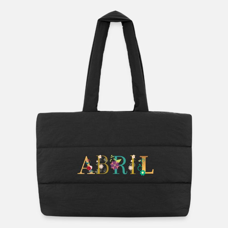 Nom ABRIL décoré de fleurs Sac shopping matelassé