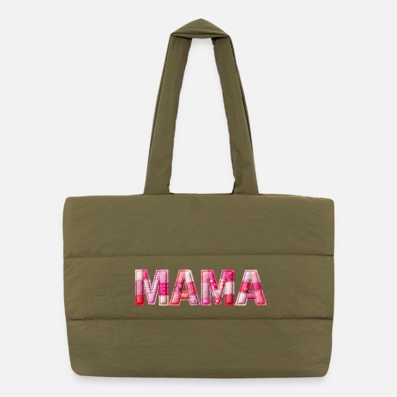 Mama Handmade Patchwork Schrift Puffer-Einkaufstasche