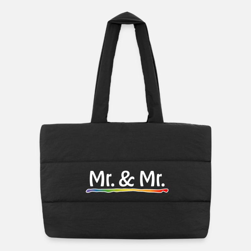 Regenbogen Mr and Mr schwule Hochzeit - Puffer-Einkaufstasche - Schwarz