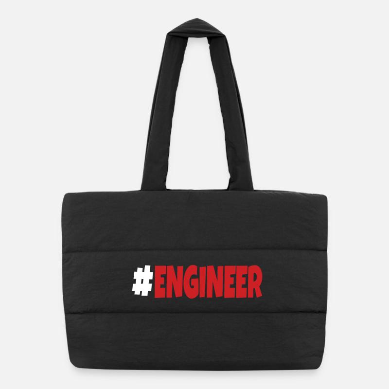 #engineer Weiß und Rot Puffer-Einkaufstasche