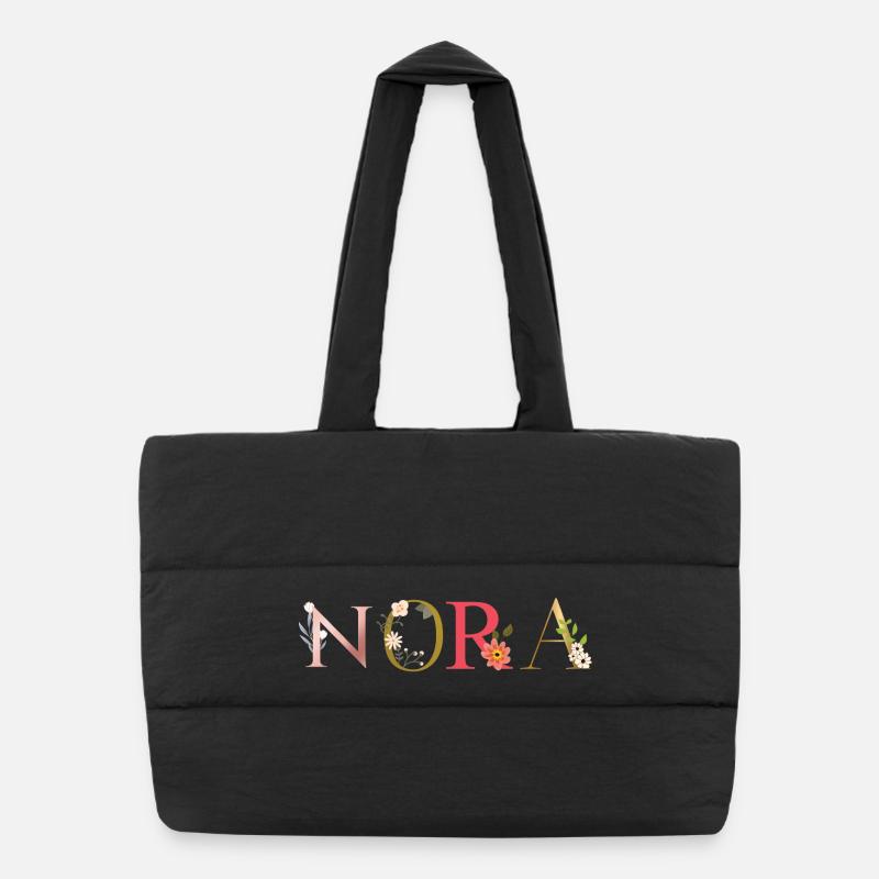 NORA Name mit Blumen geschmückt - Puffer-Einkaufstasche - Schwarz