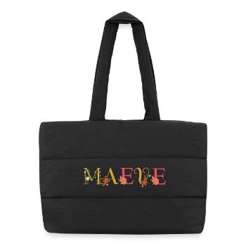 MAEVE Name Decorated with Flowers - Puffer Shopping Bag - black - Front