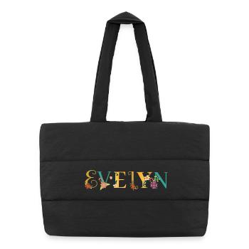 EVELYN Namenskunst mit gestickten Blumen - Puffer-Einkaufstasche - Schwarz - Vorne