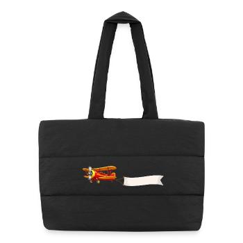 Biplane Airplane Banner Motif Retro - Puffer Shopping Bag - black - Front