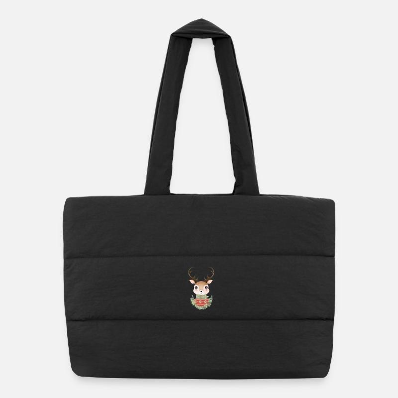 cerf mignon avec pull et couronne de Noël Sac shopping matelassé