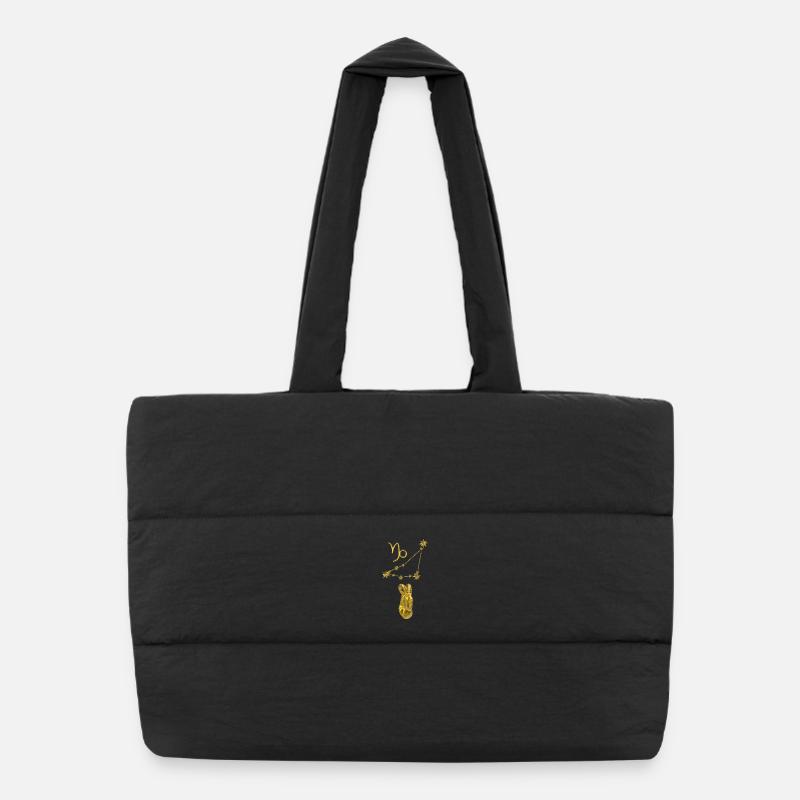 Constellation Capricorne 3D, or - Sac shopping matelassé - noir