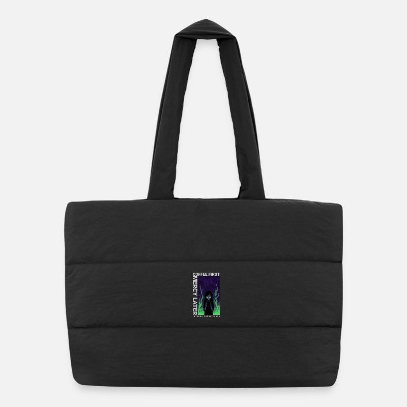 Vaporwave Coffee First Mercy Later Neon Art Puffer-Einkaufstasche
