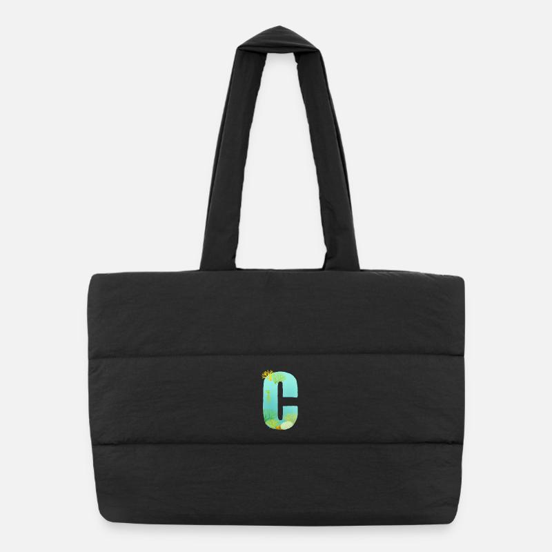 Récif de corail C lettre Design bleu vert Turquoise - Sac shopping matelassé - noir