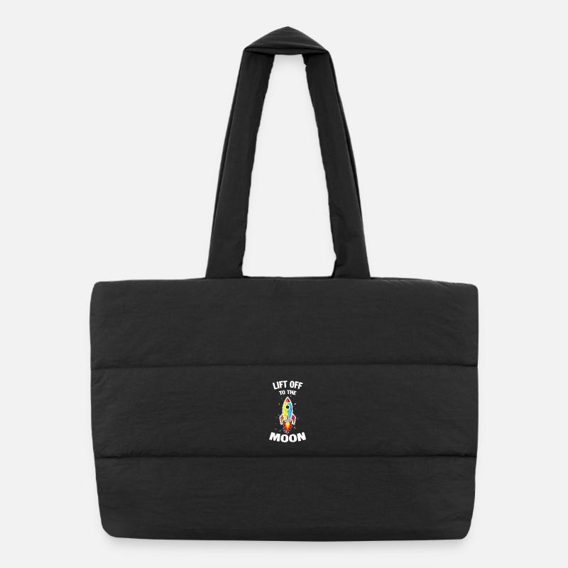 Space Rocket Scribble Lift Off To The Moon Puffer Shopping Bag