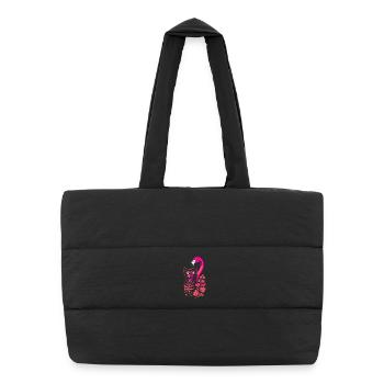 Tropische Katze & Flamingo - Sommer 2025 - Puffer-Einkaufstasche - Schwarz - Vorne
