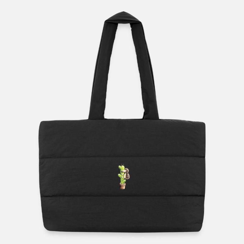 Hérisson et cactus - Sac shopping matelassé - noir