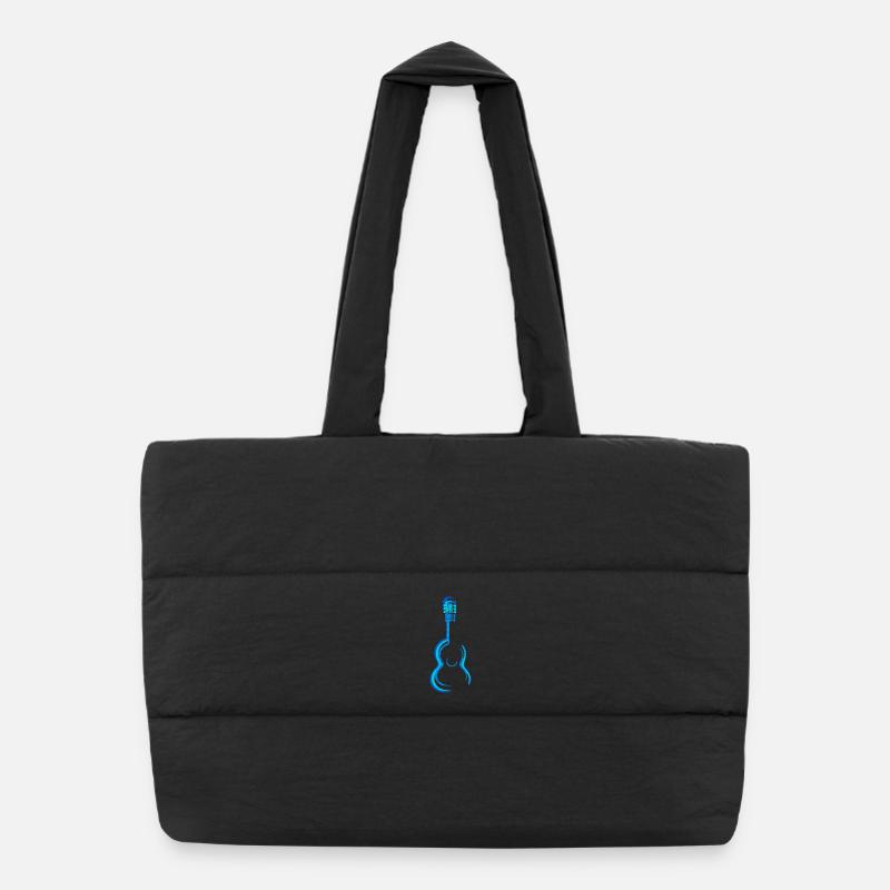 Blue Acoustic Classical Guitar Graphics - Puffer Shopping Bag - black