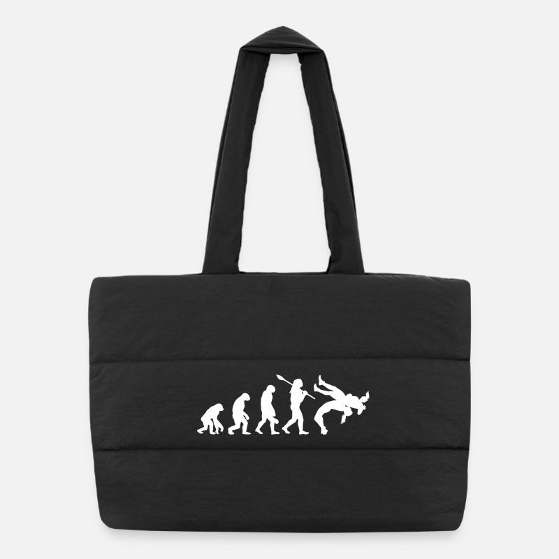 Evolution of Wrestling Silhouette Combat Sports Puffer Shopping Bag
