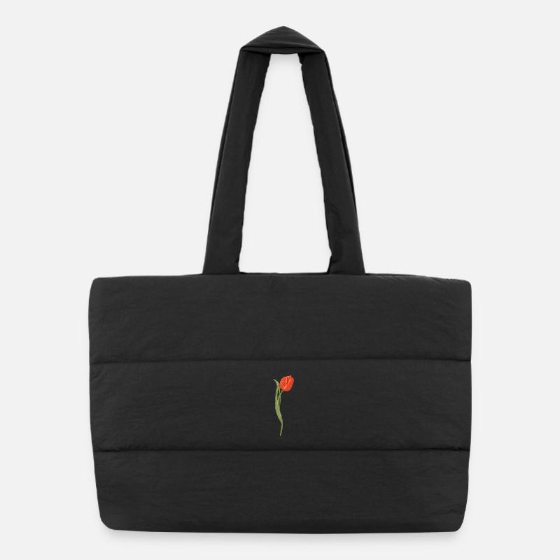 Lebendige rote Tulpe Illustration - Puffer-Einkaufstasche - Schwarz