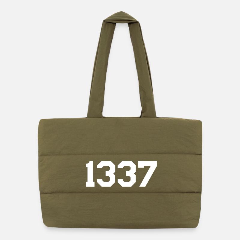 1337 – Weißes Textdesign Puffer-Einkaufstasche