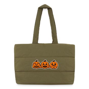 Halloween Kürbisse – Die drei weisen Affen - Puffer-Einkaufstasche - safari Green - Vorne