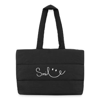 Smile Sourire Script Brush - Puffer Shopping Bag - black - Front