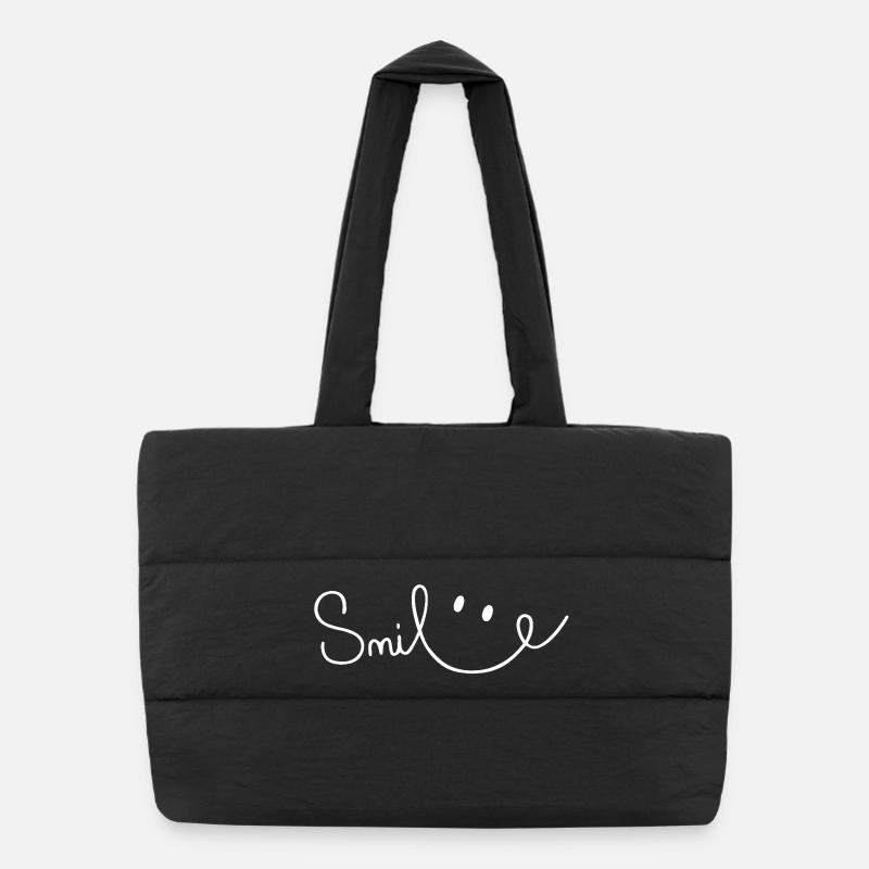 Smile Sourire Script Brush Puffer Shopping Bag