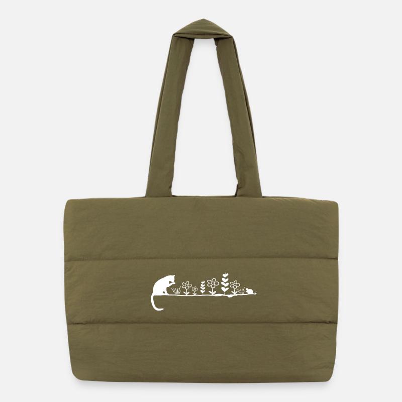 Silhouette du jardin : chat, souris et fleurs Sac shopping matelassé