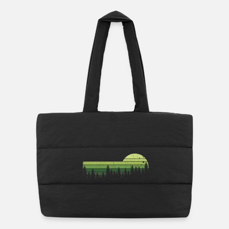 Coucher de soleil rétro rétro de la forêt verte Sac shopping matelassé